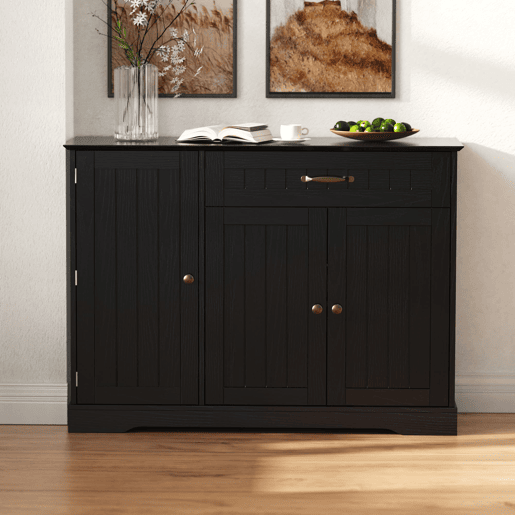 Aparador com 3 portas e 1 gaveta - Moderno e elegante para sala de estar, sala de jantar e hall de entrada - Preto Aparador com 3 portas e 1 gaveta - Moderno e elegante para sala de estar, sala de jantar e hall de entrada - Preto