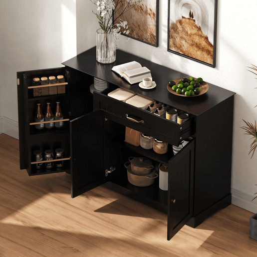 Aparador com 3 portas e 1 gaveta - Moderno e elegante para sala de estar, sala de jantar e hall de entrada - Preto Aparador com 3 portas e 1 gaveta - Moderno e elegante para sala de estar, sala de jantar e hall de entrada - Preto