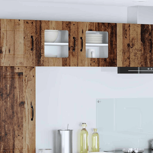 Lote de 2 Armários de cozinha suspendidos - Cozinha modular Colgantes com prateleira Madeira Antiga