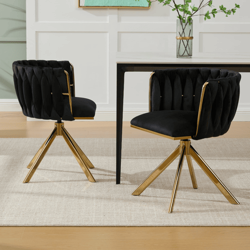 Poltrona giratória de 2 lugares - Metal resistente, ergonomia, luxo aveludado - Preto