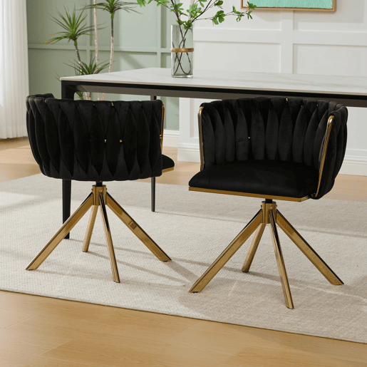 Poltrona giratória de 2 lugares - Metal resistente, ergonomia, luxo aveludado - Preto
