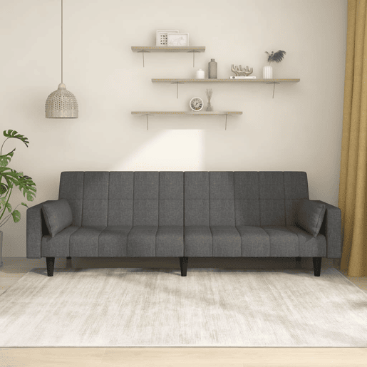 Sofá-cama, Sofá conversível 2 lugares com duas almofadas tecido cinzento-escuro