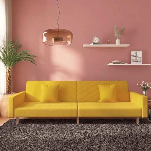 Sofá-cama, Sofá conversível 2 lugares com duas almofadas tecido amarelo
