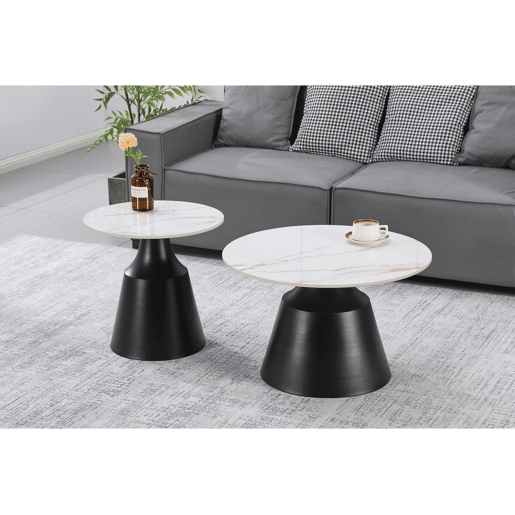 Conjunto de 2 mesas de centro encaixáveis em cerâmica Vulca - 70 x 70 x 43 cm - Branco