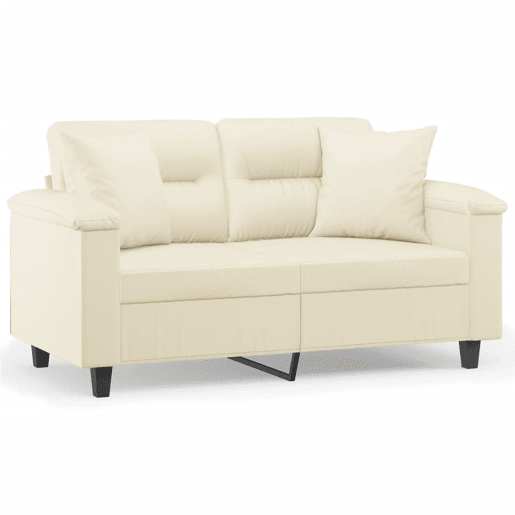 Sofá 2 lugares, Sofá fixo + almofadas decorativas 120cm couro artif. creme