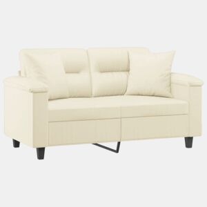 Sofá 2 lugares, Sofá fixo + almofadas decorativas 120cm couro artif. creme