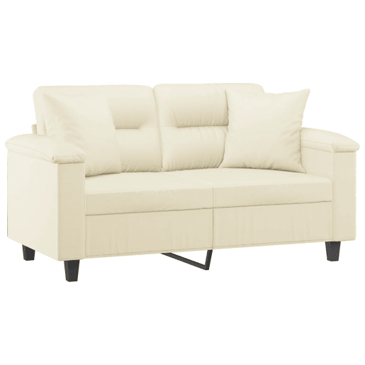 Sofá 2 lugares, Sofá fixo + almofadas decorativas 120cm couro artif. creme