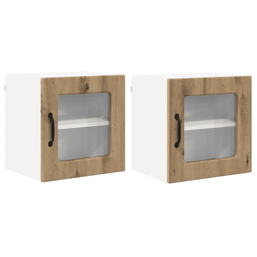 Lote de 2 Armários de cozinha suspendidos - Cozinha modular Colgantes com porta Carvalho Artesanal