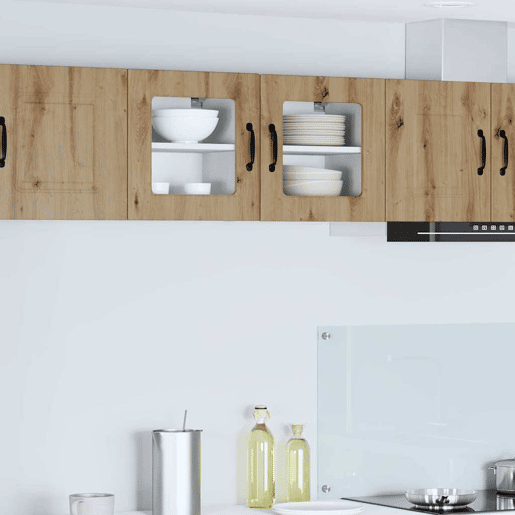 Lote de 2 Armários de cozinha suspendidos - Cozinha modular Colgantes com porta Carvalho Artesanal