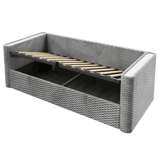 Sofá-cama 90x200 cm - Com iluminação LED, mecanismo hidráulico de arrumação, sem colchão - Cinza