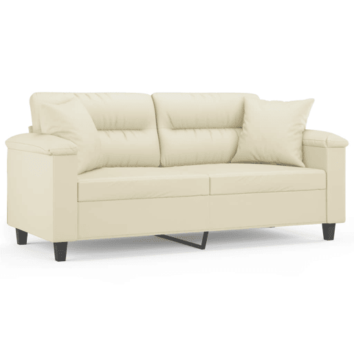 Sofá 2 lugares, Sofá fixo + almofadas decorativas 140cm couro artif. creme Sofá 2 lugares, Sofá fixo + almofadas decorativas 140cm couro artif. creme