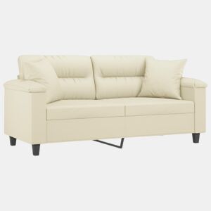 Sofá 2 lugares, Sofá fixo + almofadas decorativas 140cm couro artif. creme