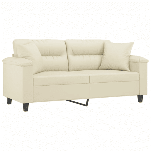 Sofá 2 lugares, Sofá fixo + almofadas decorativas 140cm couro artif. creme Sofá 2 lugares, Sofá fixo + almofadas decorativas 140cm couro artif. creme