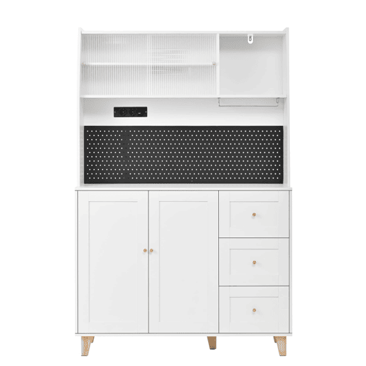 Armário alto 175 cm u2013 com tomadas, painel perfurado e arrumação u2013 branco