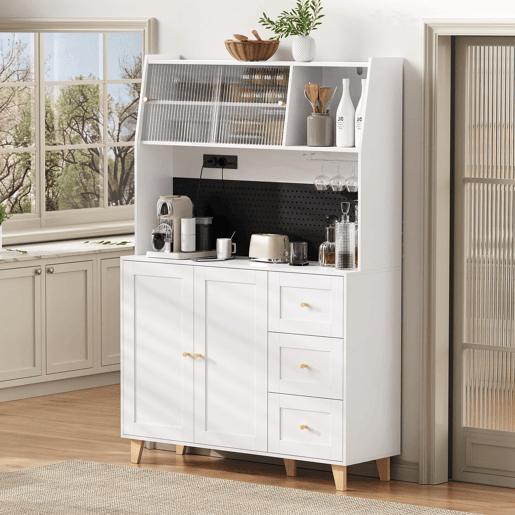 Armário alto 175 cm u2013 com tomadas, painel perfurado e arrumação u2013 branco