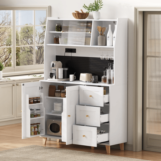 Armário alto 175 cm u2013 com tomadas, painel perfurado e arrumação u2013 branco