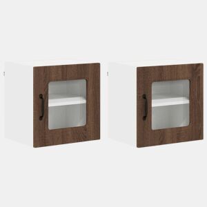 Lote de 2 Armários de cozinha suspendidos - Cozinha modular Colgantes com porta Carvalho Marrom