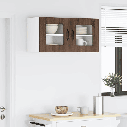 Lote de 2 Armários de cozinha suspendidos - Cozinha modular Colgantes com porta Carvalho Marrom