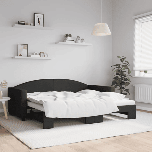 Sofá-cama, Sofá conversível com gavetão 90x190 cm tecido preto