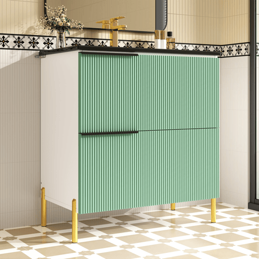Móvel de casa de banho com 1 lavatório - com gavetas, MDF, organizador, cerâmica - Verde