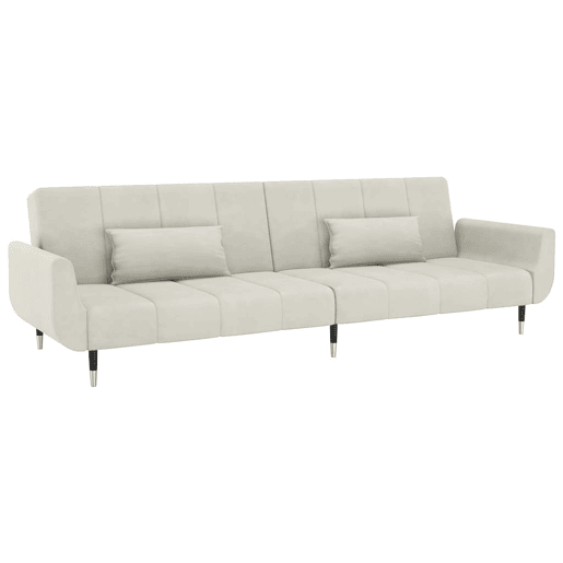Sofá-cama, Sofá conversível 2 lugares com duas almofadas veludo cor creme