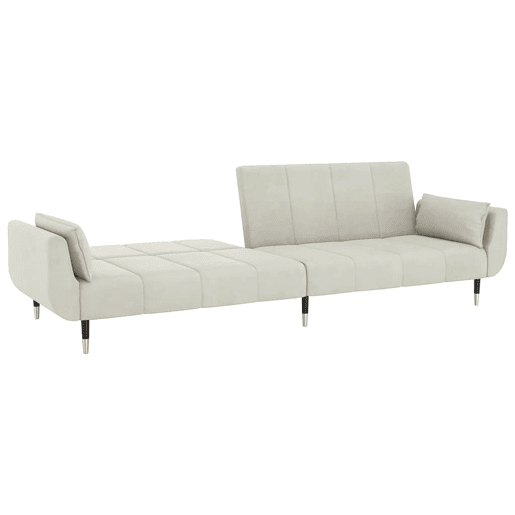 Sofá-cama, Sofá conversível 2 lugares com duas almofadas veludo cor creme