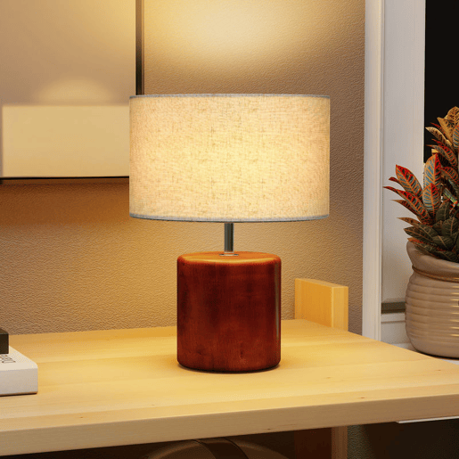 HOMCOM Candeeiro de Mesa Rústico Candeeiro de Mesa de Cabeceira com Base de Madeira Ecrã de Linho Interruptor Basculante para Quarto Sala E27 40W Ø20x27 cm Madeira e Bege