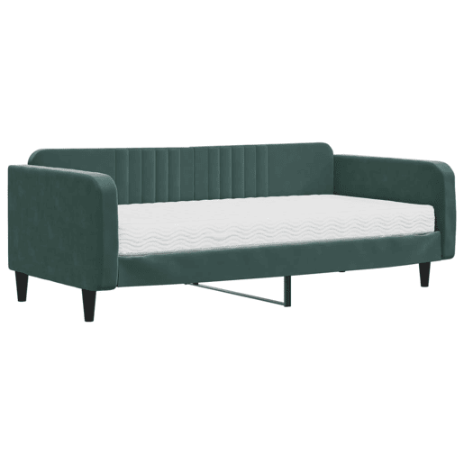 Sofá-cama, Sofá conversível com colchão 100x200 cm veludo verde-escuro
