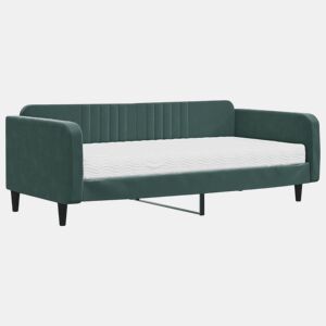 Sofá-cama, Sofá conversível com colchão 100x200 cm veludo verde-escuro