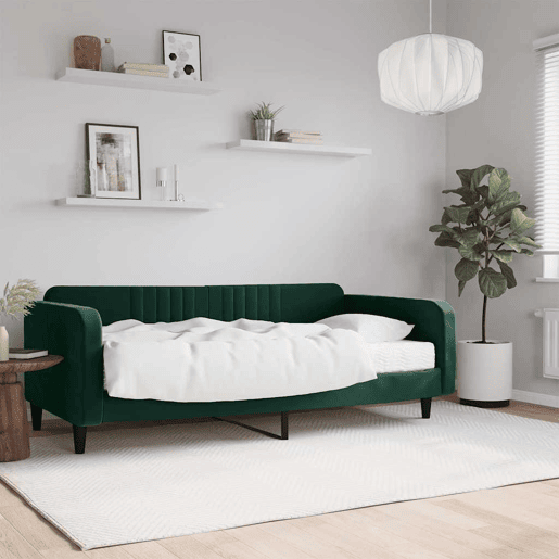 Sofá-cama, Sofá conversível com colchão 100x200 cm veludo verde-escuro