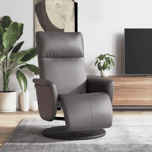 Cadeira reclinável - Poltrona relax com apoio de pés couro artificial cinzento Cadeira reclinável - Poltrona relax com apoio de pés couro artificial cinzento