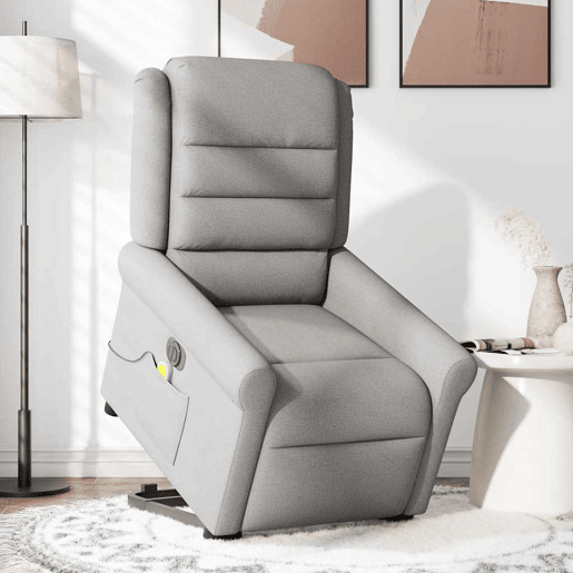 Poltrona elétrica elevatória massagens - Poltrona relax tecido cinzento-nublado Poltrona elétrica elevatória massagens - Poltrona relax tecido cinzento-nublado