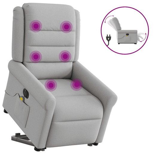 Poltrona elétrica elevatória massagens - Poltrona relax tecido cinzento-nublado Poltrona elétrica elevatória massagens - Poltrona relax tecido cinzento-nublado