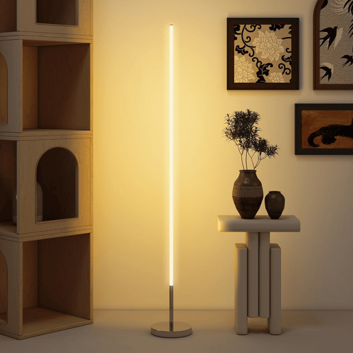 HOMCOM Candeeiro de Pé Moderno Candeeiro de Pé Sala de Estar com Brilho e Temperaturas de Cor Ajustáveis 3000K-6000K Controlo Remoto Temporizador para Quarto Escritório Decoração Ø20x150 cm Prata