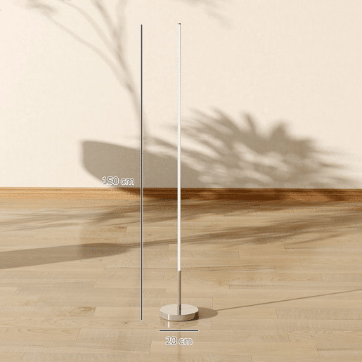 HOMCOM Candeeiro de Pé Moderno Candeeiro de Pé Sala de Estar com Brilho e Temperaturas de Cor Ajustáveis 3000K-6000K Controlo Remoto Temporizador para Quarto Escritório Decoração Ø20x150 cm Prata