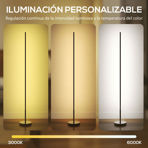HOMCOM Candeeiro de Pé Moderno Candeeiro de Pé Sala de Estar com Brilho e Temperaturas de Cor Ajustáveis 3000K-6000K Controlo Remoto Temporizador para Quarto Escritório Decoração Ø20x150 cm Prata