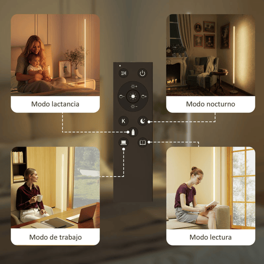 HOMCOM Candeeiro de Pé Moderno Candeeiro de Pé Sala de Estar com Brilho e Temperaturas de Cor Ajustáveis 3000K-6000K Controlo Remoto Temporizador para Quarto Escritório Decoração Ø20x150 cm Prata