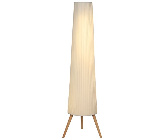 Homcom lámpara de pie con trípode, brillo ajustable 3 niveles, lámpara salón nórdica con interruptor de pie, patas de madera y pantalla de tela, para dormitorio, oficina, decoración, blanco