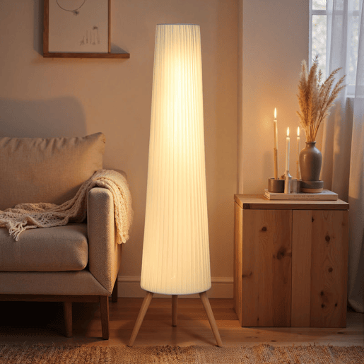 HOMCOM Candeeiro de Pé com Tripé Brilho Ajustável 3 Níveis Candeeiro de Pé de Sala Nórdica com Interruptor de Pé Pernas de Madeira e Ecrã de Tecido para Quarto, Escritório Decoração 46x46x153 cm Branco