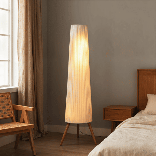 HOMCOM Candeeiro de Pé com Tripé Brilho Ajustável 3 Níveis Candeeiro de Pé de Sala Nórdica com Interruptor de Pé Pernas de Madeira e Ecrã de Tecido para Quarto, Escritório Decoração 46x46x153 cm Branco