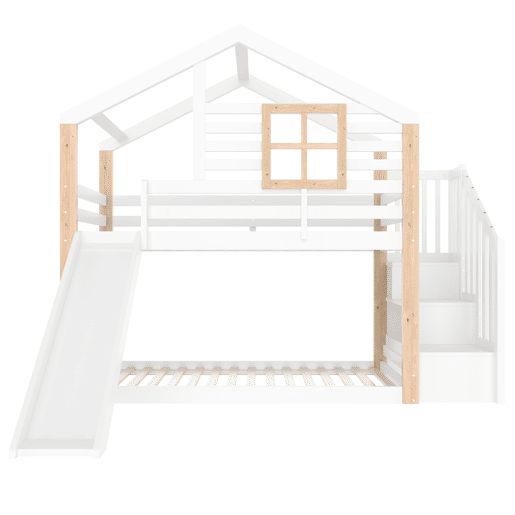 Beliche infantil 90x200 cm - Com rampa e escada - Estilo escandinavo - Madeira maciça - Branco