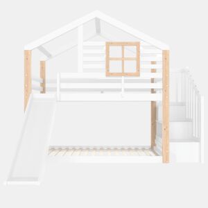 Beliche infantil 90x200 cm - Com rampa e escada - Estilo escandinavo - Madeira maciça - Branco