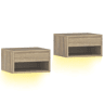 HOMCOM Conjunto de 2 Mesas de Cabeceira Flutuantes com Luzes LED RGB Controlo por APP Mesas de Cabeceira para Quarto com Gaveta Prateleira Aberta 37x32x21 cm Madeira