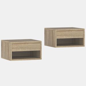HOMCOM Conjunto de 2 Mesas de Cabeceira Flutuantes com Luzes LED RGB Controlo por APP Mesas de Cabeceira para Quarto com Gaveta Prateleira Aberta 37x32x21 cm Madeira