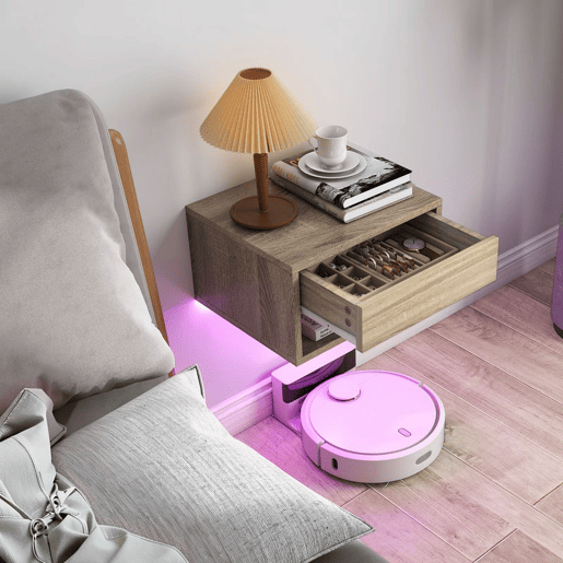HOMCOM Conjunto de 2 Mesas de Cabeceira Flutuantes com Luzes LED RGB Controlo por APP Mesas de Cabeceira para Quarto com Gaveta Prateleira Aberta 37x32x21 cm Madeira