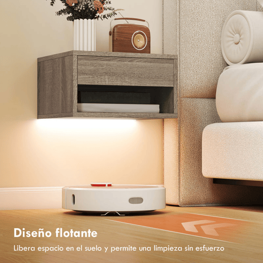 HOMCOM Conjunto de 2 Mesas de Cabeceira Flutuantes com Luzes LED RGB Controlo por APP Mesas de Cabeceira para Quarto com Gaveta Prateleira Aberta 37x32x21 cm Madeira
