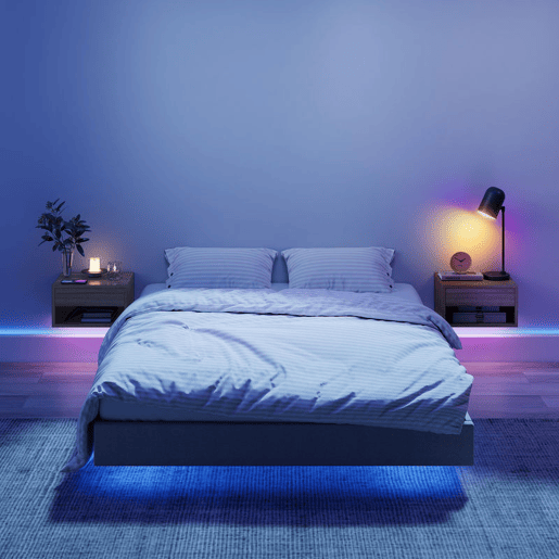 HOMCOM Conjunto de 2 Mesas de Cabeceira Flutuantes com Luzes LED RGB Controlo por APP Mesas de Cabeceira para Quarto com Gaveta Prateleira Aberta 37x32x21 cm Madeira