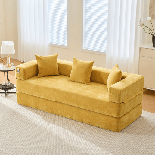 Sofá modular de 2 lugares - chenille supermacio, combinável com bolsos laterais - amarelo mostarda Sofá modular de 2 lugares - chenille supermacio, combinável com bolsos laterais - amarelo mostarda