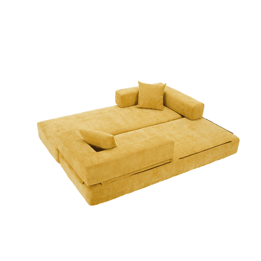 Sofá modular de 2 lugares - chenille supermacio, combinável com bolsos laterais - amarelo mostarda Sofá modular de 2 lugares - chenille supermacio, combinável com bolsos laterais - amarelo mostarda