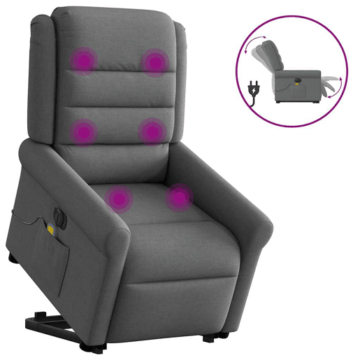 Poltrona elétrica elevatória massagens - Poltrona relax tecido cinzento-escuro